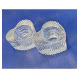Heart Shaped Ribbed Glass Tealight Holder Pair
