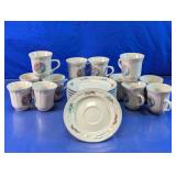 Floral Ceramic Cups & Saucers Set