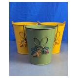 Decorative Metal Buckets with Leaf Accents