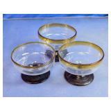 Amber Rim Hand-Blown Glass Dessert Bowls Trio