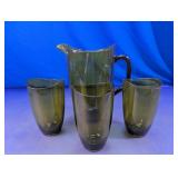 Vintage Olive Green Plastic Pitcher & Tumbler Set