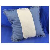 Blue Cream Striped Fringed Throw Pillow