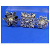 Vintage Crystal & Faux Pearl Brooch Trio