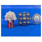 Vintage Faux Pearl & Rhinestone Brooch Pin Trio