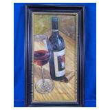 Framed Wine Bottle Still Life Oil Painting
