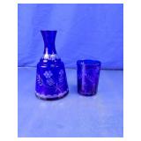 Vintage Cobalt Blue Cut to Clear Glass Tumble-Up
