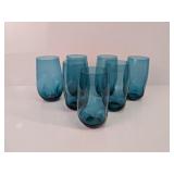Set Of 7 MCM Teal Glasses