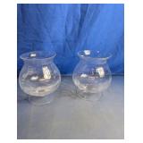Vintage Clear Glass Footed Hurricane Vases Duo