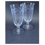 2 Engraved Heisey Water Glasses