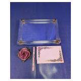 Vintage Floral Desk Vanity Set with Mirrored Tray