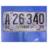 1935 South Carolina Vintage License Plate