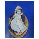 Vintage Doll in Woven Basket Set