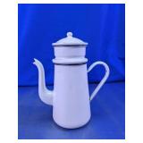 Vintage White Enamelware Coffee Drip Percolator