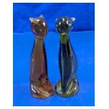 Vintage Art Glass Sleek Cat Figurines Pair