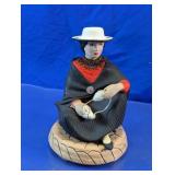 Handmade Ceramic Knitting Woman Figurine