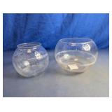 Vintage Clear Glass Round Fish Bubble Bowls Duo