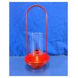 Vtg. Red Metal Candle Lantern w/Glass Cylinder