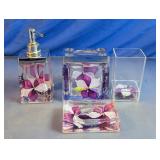 Purple Floral Resin Bathroom Accessory Set