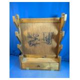 Vintage Wooden 4-Gun Wall Rack w/Deer Scene