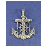 14K Gold Anchor Cross Pendant