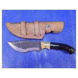 Damascus Steel Tracker Knife with Leather Sheath