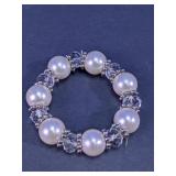 White Faux Pearl & Crystal Stretch Bracelet