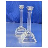Clear Glass Column Candlestick Holders Duo