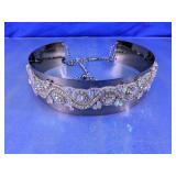Rhinestone Gunmetal Tone Mirror Belt