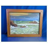 Signed Seascape Oil Painting Framed Canvas