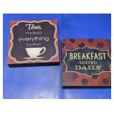 Vintage Style Tea & Breakfast Wood Sign Duo