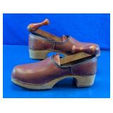 Brown Leather Wooden Clogs with Wooden Shoe Trees