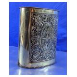 Gold Tone Embossed Metal Wastebasket
