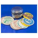 Vintage Beer Coasters in Hinged Metal Container
