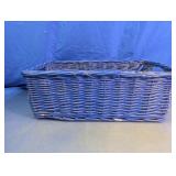 Blue Woven Wicker Storage Basket w/ Handles