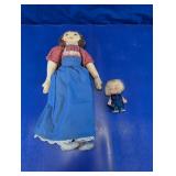 Vintage Fabric Rag Doll & Mini Vinyl Doll Duo