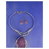 Silver Tone Purple Pendant Jewelry Set