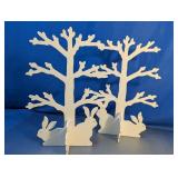 White Wooden Easter Tree Bunny Displays Duo