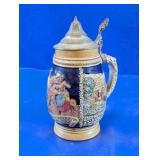 German Pewter Lid Relief Beer Stein