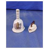Porcelain Bell & Miniature Iron Figurine