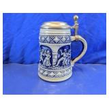 German Stoneware Beer Stein Pewter Lid
