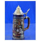 German Relief Beer Stein Pewter Lid