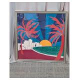 Framed Tropical Landscape Silk Textile Art Piece