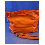 Orange Faux Leather Convertible Tote Crossbody Bag