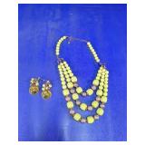 Lime Green Beaded Necklace & Tree Earrings Set