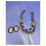 Black Beaded Necklace & Earrings Set