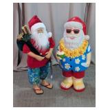 Set of 2 Beach Tropical Santa Claus Statues