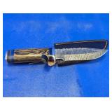 Damascus Fixed-Blade Hunting Knife & Sheath