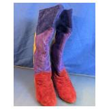Color Block Suede Knee High Boots Size 6