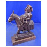 Wood Carved Rider on Donkey Figurine