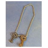 Vintage Copper & Metal Barrel Keys on Ball Chain
